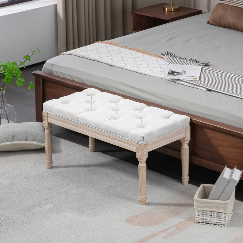 Siège de bout de lit 32 po, banc rembourré blanc crème avec chambre capitonnée, tissu respirant et fabrication