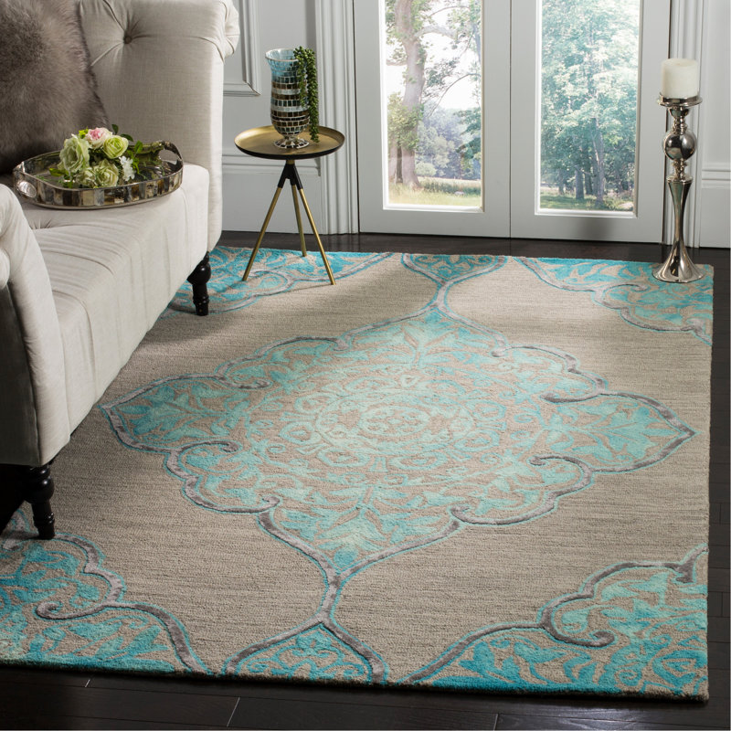 Brennan Hand Tufted Wool/Cotton Geometric Rug in Grey, Rectangle 2' x 3'