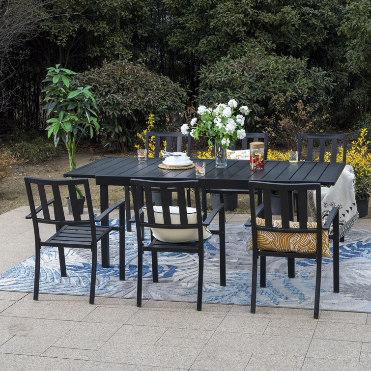 Alyah 6 - Person Metal Patio Dining Set with Extendable Rectangular Table