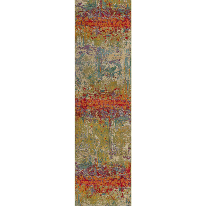 Outdoor Iris Area Rug Moss Color, Runner 2'7" x 10'