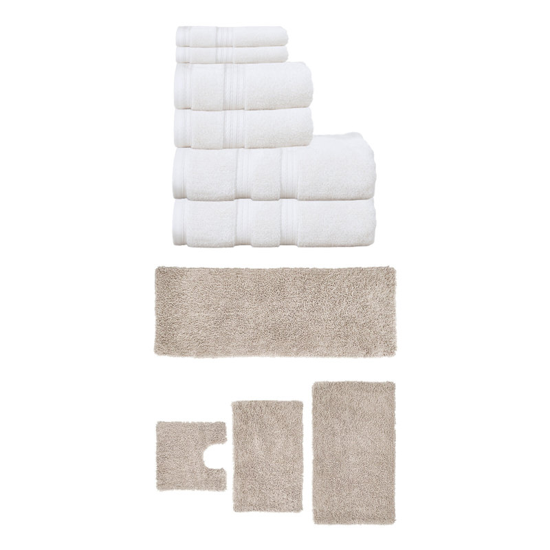 Bruno Collection 100% Soft Cotton 6 Pc Towel Set & 4 Pc Bath Rug Set, (Set of 10), Ivory