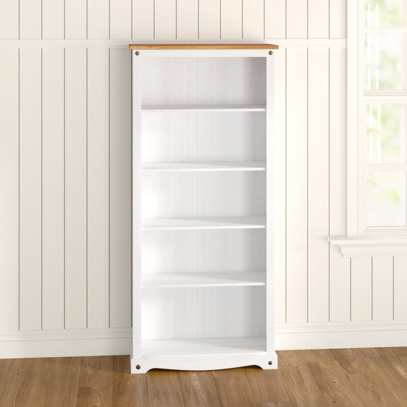 Choe 5 Shelf Tall Bookcase, White and Antique Wax Finish