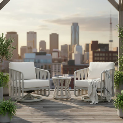 Scheer 3-Piece Powder Coated Metal Outdoor Conversation Set With Pearl Cushions