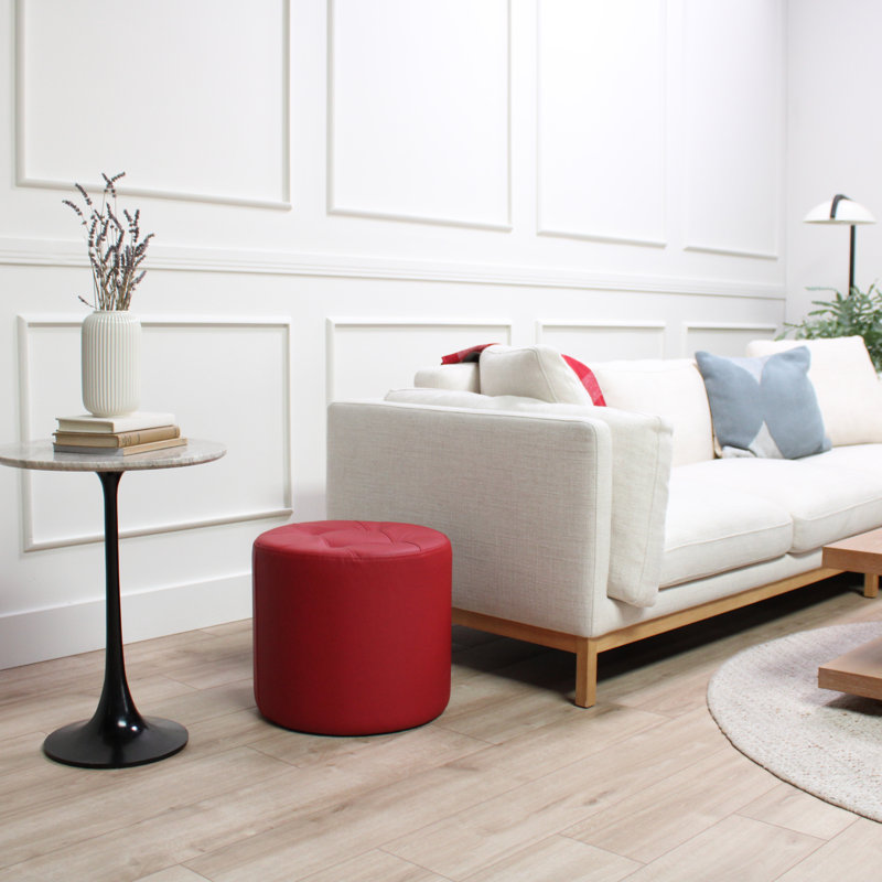 Faux Leather Ottoman, Crimson Faux Leather