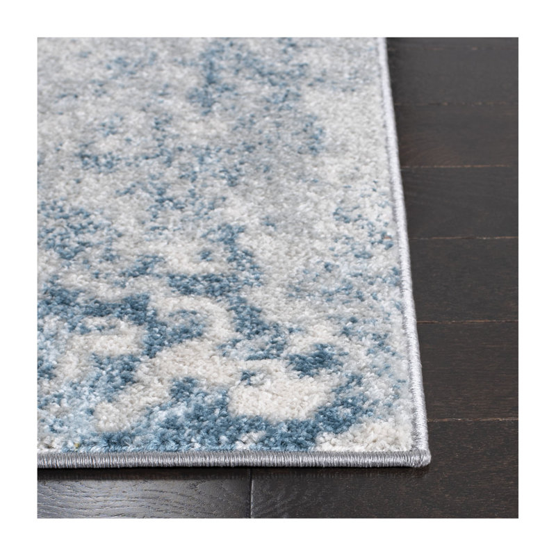 Tapis ivoire / bleu foncé Tulum, Rectangulaire 3 pi x 5 pi