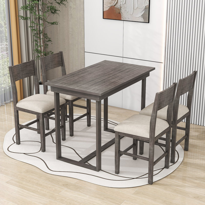 Bogazi 5-Piece Dining Table Set with Rectangular Dining Table and 4 Dining Chairs, Grey