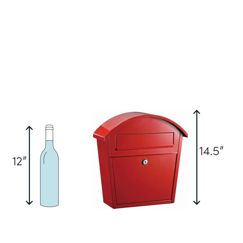 Red Powder-Coated Steel Locking Wall Mount Mailbox