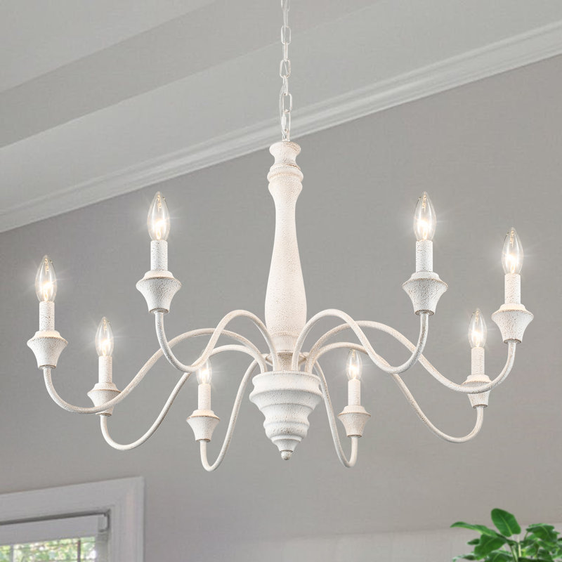 8 - Light 31 inch Vintage Classic / Traditional Chandelier with Candle-Shaped E12 Sockets, Black/White