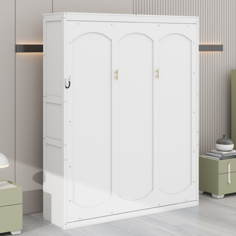 Lit escamotable peu encombrant avec tablettes de rangement, White