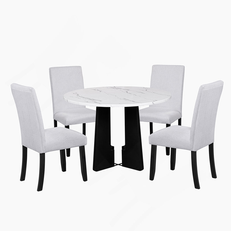 Ensemble de table de salle à manger 5 pièces avec chaises rembourrées, parfait pour la salle à manger, la cuisine et le salon, assurant un assemblage facile et des repas confortables.