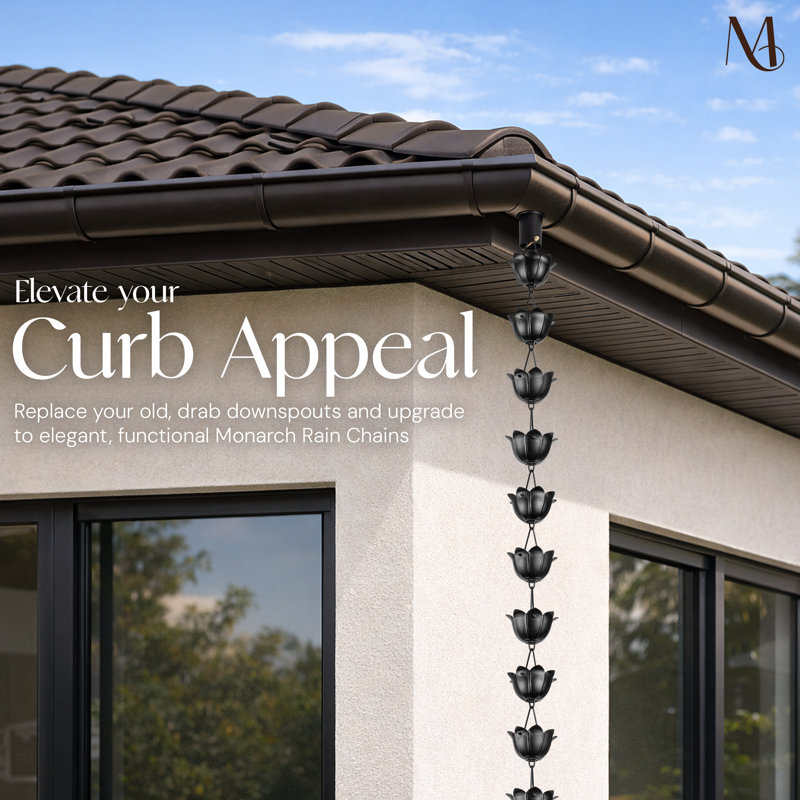 Aluminum Lotus Cup Rain Chain Replacement Downspout for Gutters, Black