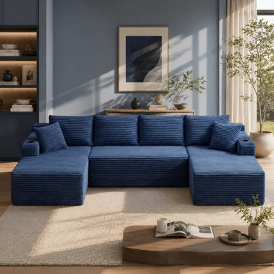 Modular U-Shaped Sectional Sofa Set, Free-Combination Corduroy Cloud Couch, Minimalist Style For Living Room
