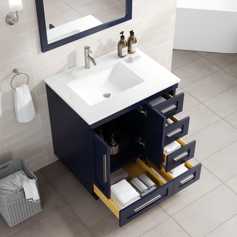 Loon 30 In. Blue Single Sink Bath Vanity With Carrara Quartz Top And Undermount Porcelain Sink, Blue
