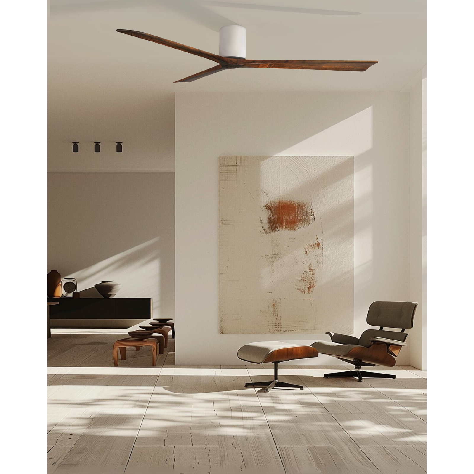 Olivier 3 Blade Ceiling Fan, Gloss White, Walnut Tone, 72"