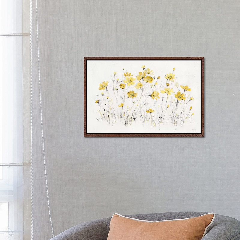 Wildflowers I Bright Yellow by Lisa Audit - Print on Canvas, 66.04 cm H x 45.72 cm W, Classic Brown Wood Framed