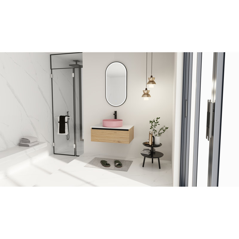 Meuble-lavabo mural moderne avec lavabo et rangement en céramique d'art