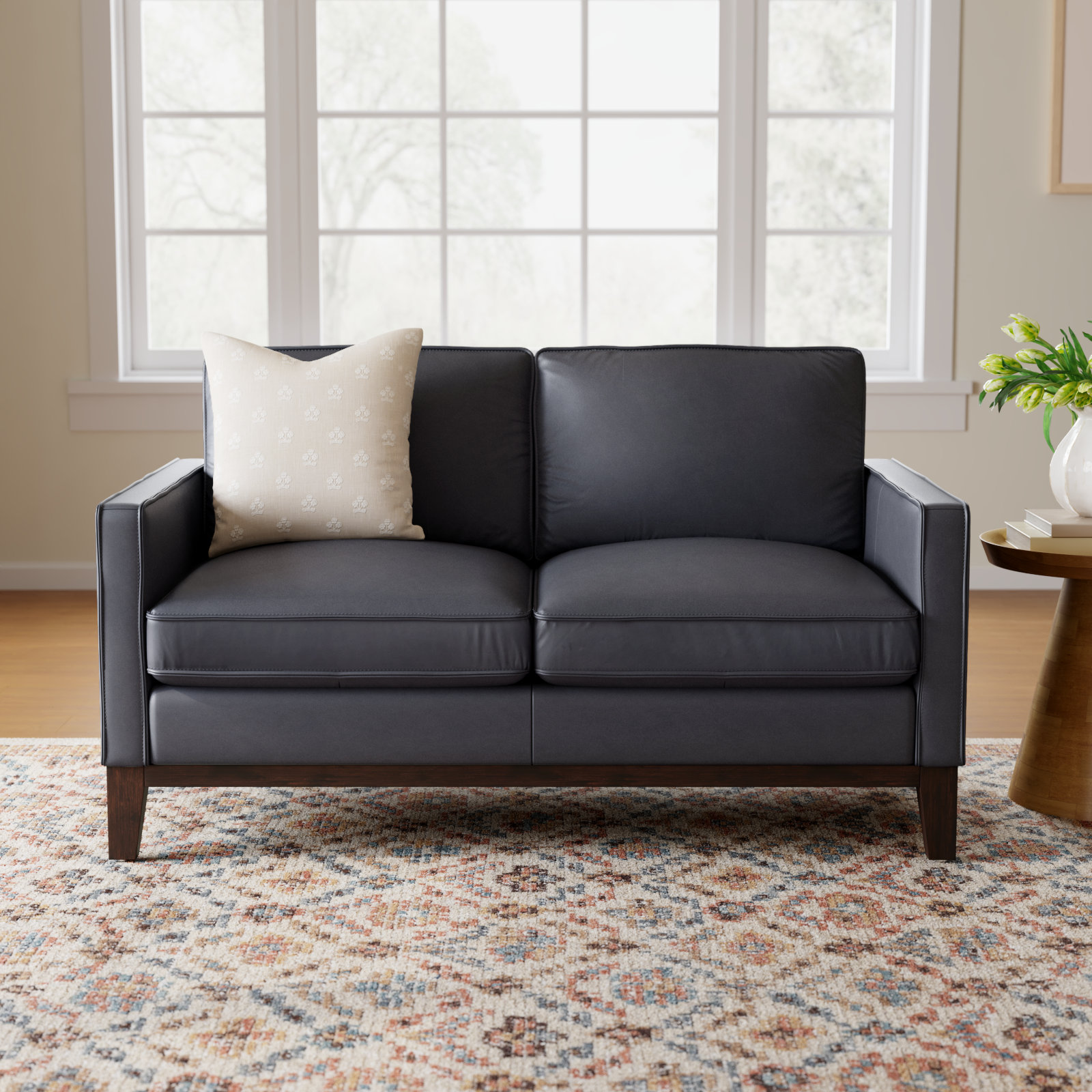 Cascades 59'' Upholstered Loveseat, Gravel Genuine Leather