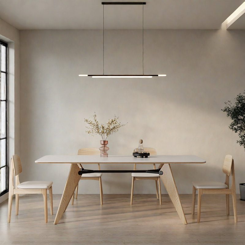 Modern simple rectangular solid wood table set, 29.52"H x 70.86"L x 31.49"W