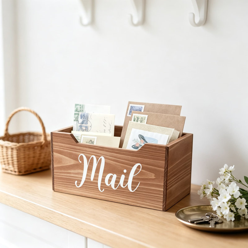 Boîte de rangement en bois rustique rustique pour table, porte-lettres pour accessoires de bureau et décor de bureau