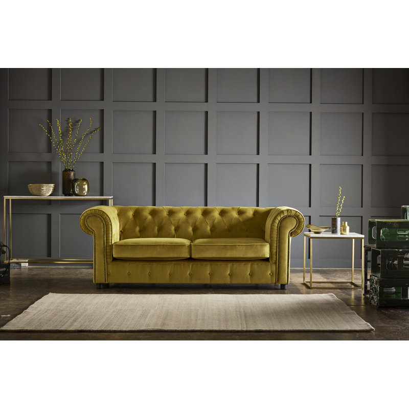 Aaron 2 Seater Velvet Sofa, Mustard, 3