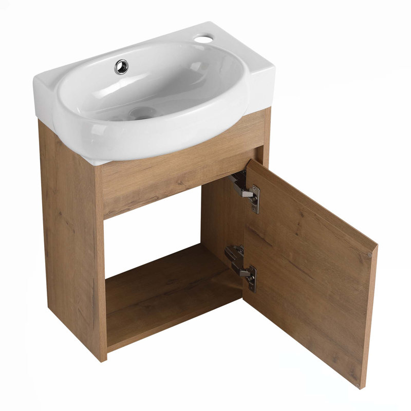 16"Small Bathroom Vanity With Sink, Oak