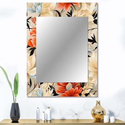 Finton jaune et rose contemporain fusion florale Essence Meadow - miroir floral, miroir mural décoratif de campagne, impression d'art en métal