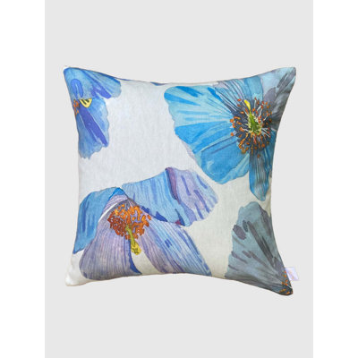 Coussin décoratif: Coquelicots bleus de l'Himalaya sur fond écru