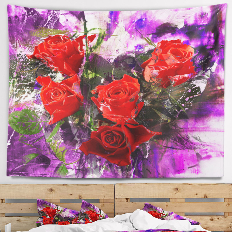 Tapisserie florale avec cinq roses, H 32 po x l 39 po