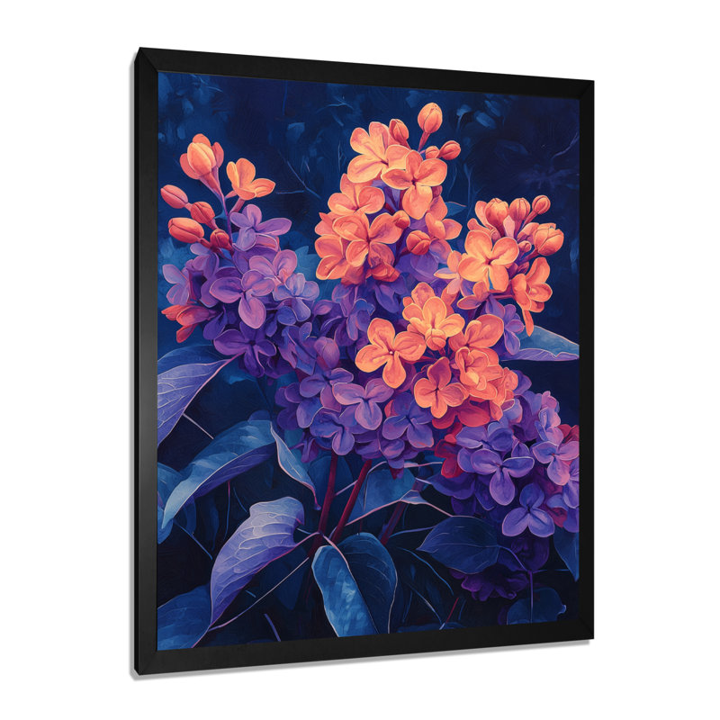 Stefani - Art mural floral, Noir, noir, noir, noir, H 20 po x l 12 po, Reproduction encadrée sans passe-partout