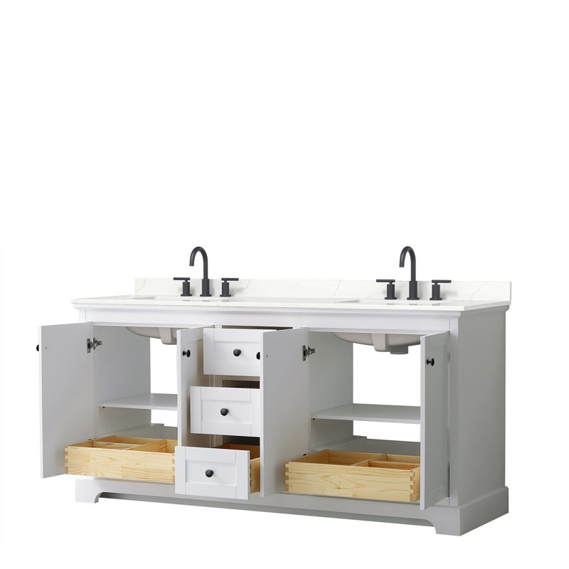 Avery 72'' Double Bathroom Vanity with Quartz Top, Giotto Quartz, Matte Black, White