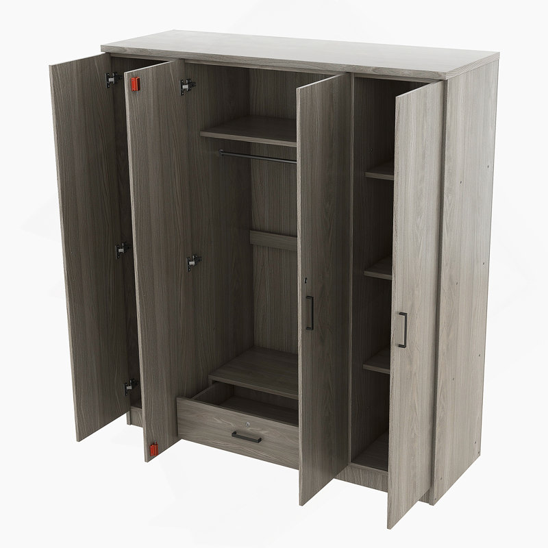 Garde-robe à 4 portes avec tiroir, gris