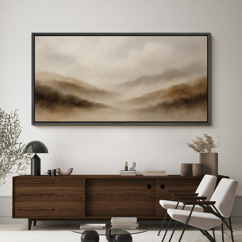 Grande impression sur toile encadrée, impression de paysage abstrait neutre pour décoration murale moderne minimaliste, Noir