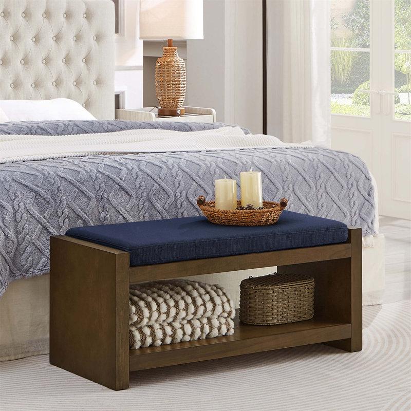 Banc d'appoint de 40 po avec étagère à chaussures inférieure, banc de siège rembourré pour le salon, banc de bout de lit compact moderne avec rangement pour siège de chambre à coucher, coussin amovible, l 40 po - bleu marine
