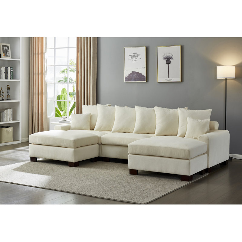 Canapé modulaire rembourré 5 pièces Kayoir, Velours côtelé beige