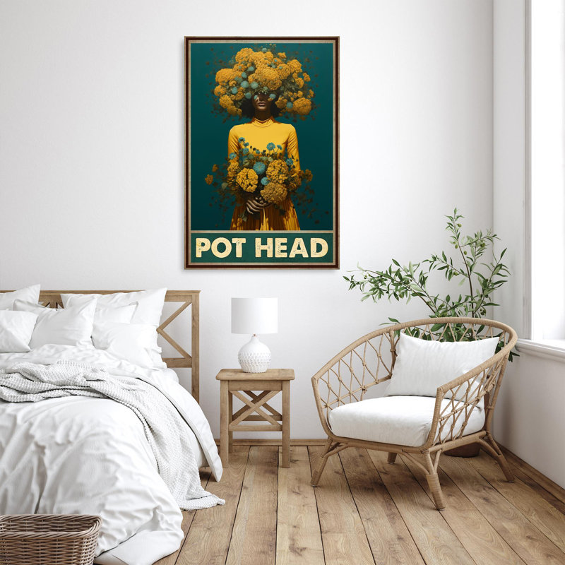 Fleurs, tête de pot sur toile, H 14 po x l 11 po x P 1,25 po