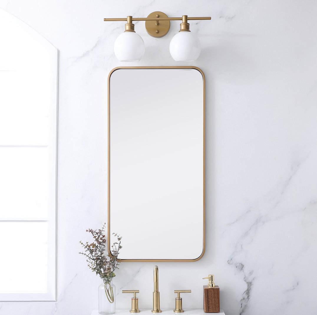 Sabine Metal Rounded Rectangle Wall Mirror, 36" x 18", Brass