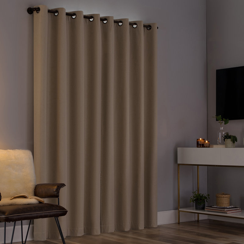 Tyrell Tonal Texture Draft Shield Fleece Insulated 100% Blackout Grommet Curtain Panel, Ecru, 50" W x 96" L