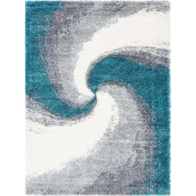 Abstract Indoor Rug, Rectangle 7'10" x 11', Turquoise/Gray
