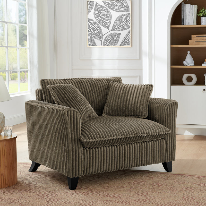 Fauteuil rembourré 46,5 po en velours côtelé, Brun