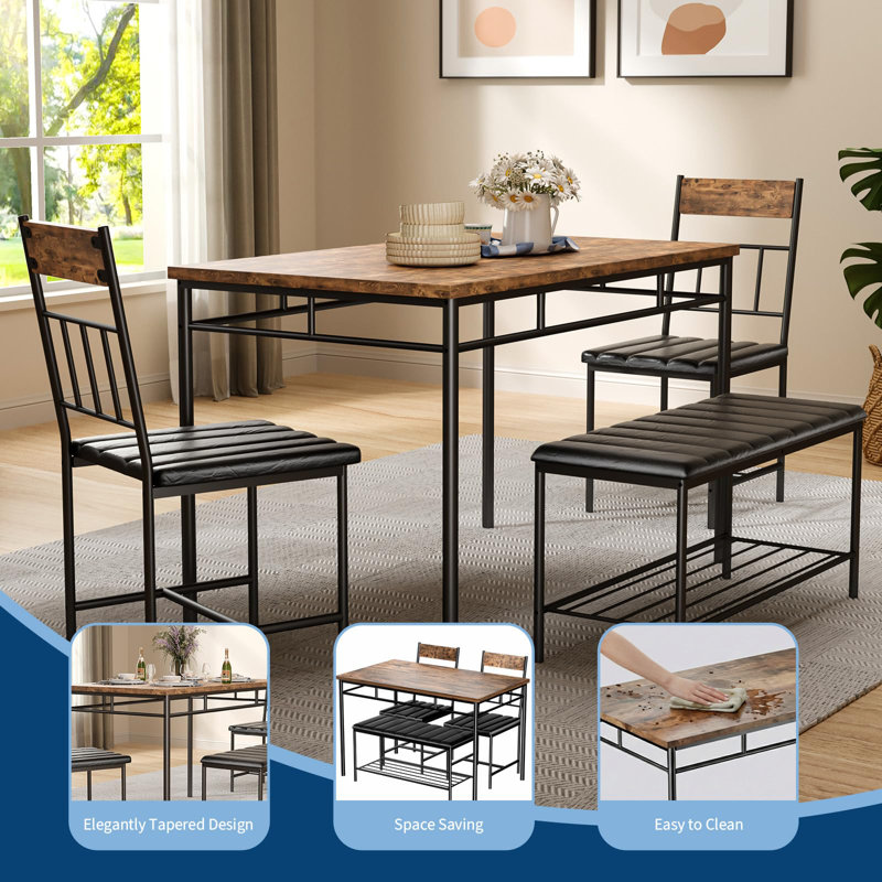 4-Piece Modern Dining Table Set, Brown