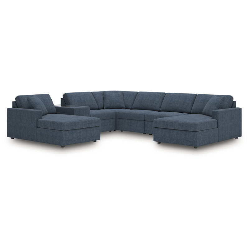 Canapé modulaire 7 pièces Depew, Polyester bleu