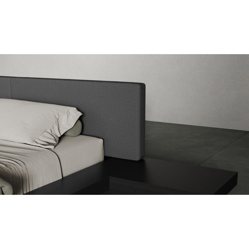 Lit plateforme Bardella, Très grand, Tissu wengé / carbone