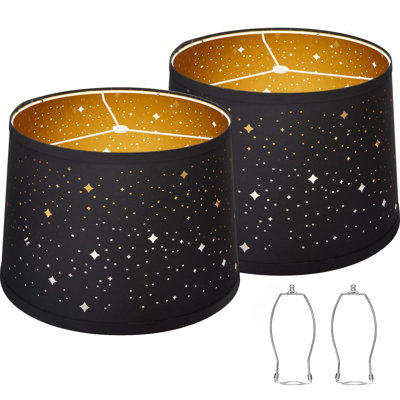 Black Lampshades Set Of 2, Drum Lamp Shades With Sky Stars Design, 11.6" X 12.6" X 9.8" Inches Medium Lampshades For Table Lamp, Floor Lamp, Pendant Light, Harp Holders Included, Easy Assembly