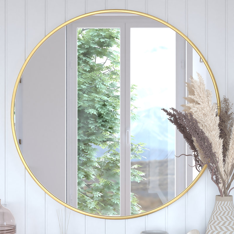 Miroir d'appoint mural incassable Nafne, Or, 36 po x 36 po