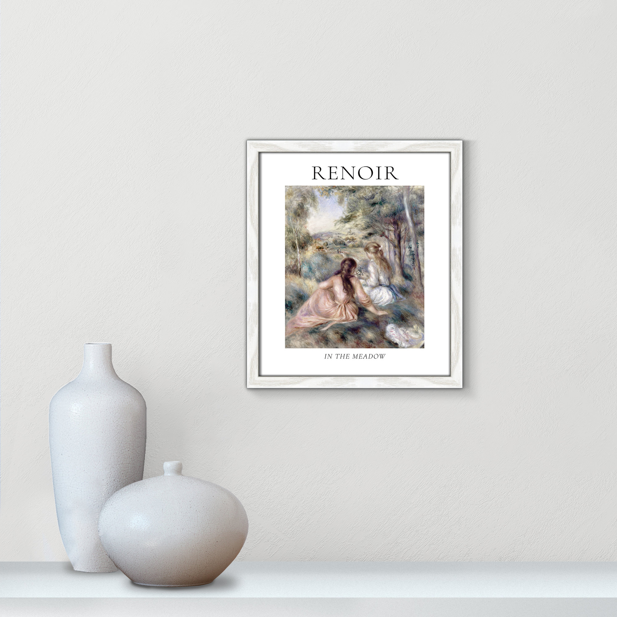 Old Masters Collection " In The Meadow " by Auguste Renoir, 15" H x 13" W x 0.75" D, White Single Picture Frame, No