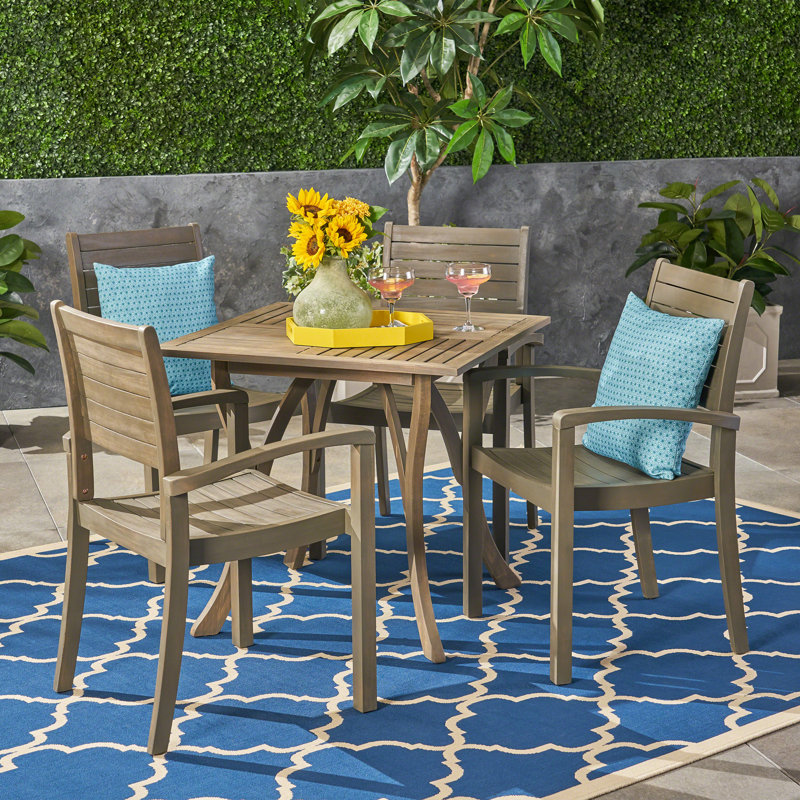 Devane 4 - Person Acacia Wood Patio Dining Set with Square Table, Gray
