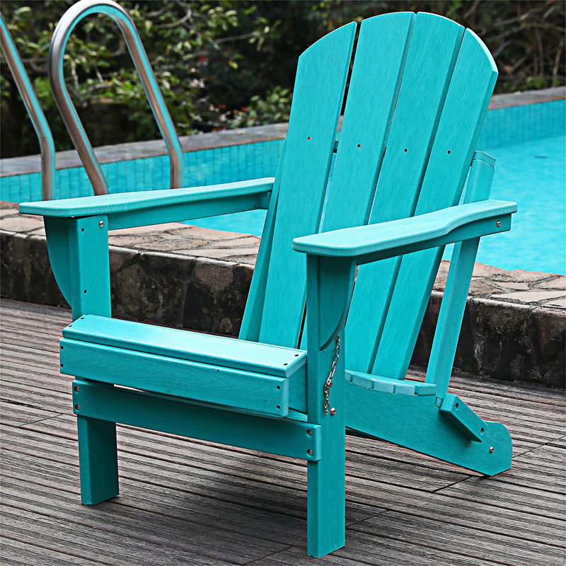 Outdoor Folding Adirondack Chair With Dual Cup Holders - HDPE All-Weather  Chairs, Wood-Like Patio Chair For Backyard, Camping, Garden, Pool & Fire Pit, Lake Blue