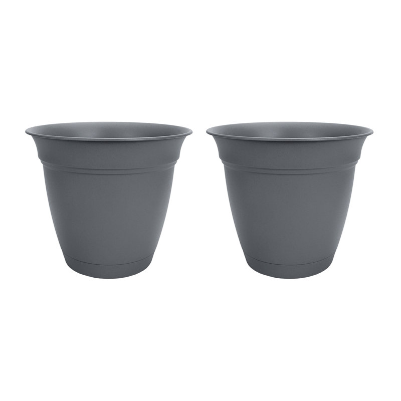  12 Inch Eclipse Planter with Attached Saucer, Warm Gray (2 Pack)