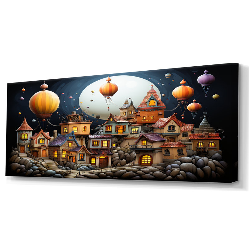 «Fantasy Air Ballon Village III - Montgolfière», art mural, Toile tendue, H 28 po x l 60 po x P 1,5 po