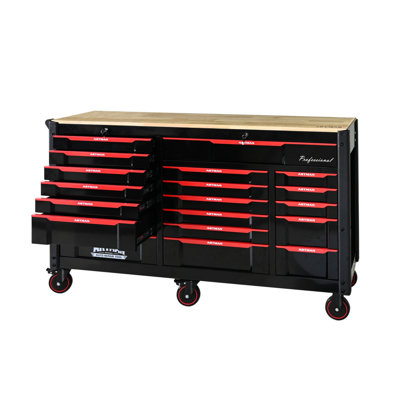 Chariot à outils robuste à réparation automatique avec 7 + 12 tiroirs (outils non inclus), armoire à outils de rangement mobile - noir et rouge